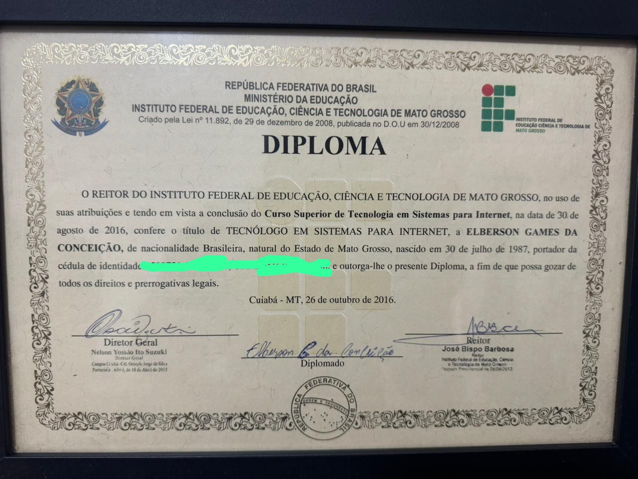 Diploma IFMT do desenvolvedor